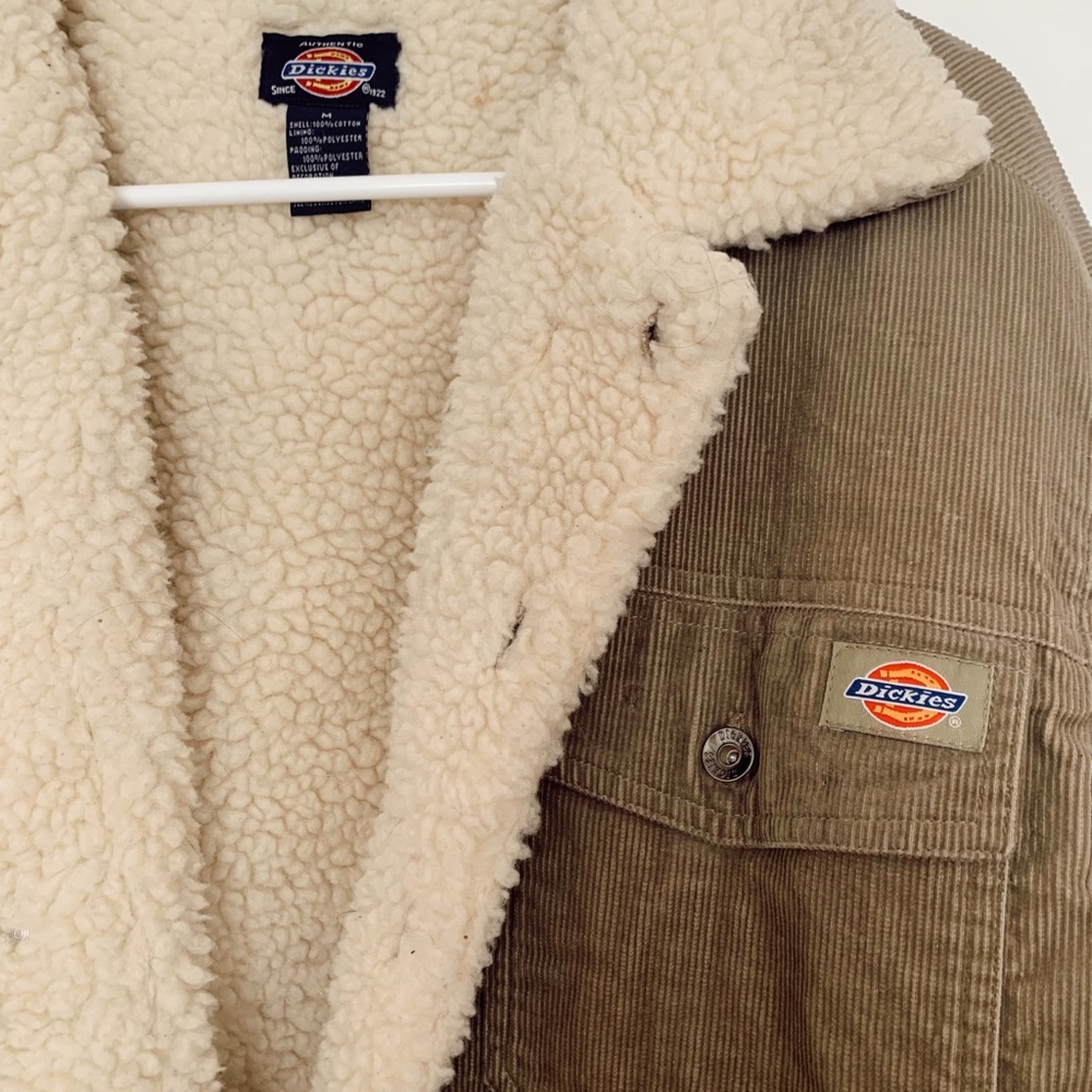 DICKIES VINTAGE SHERPA FLEECE LINED TAN CORDUROY MENS TRUCKER WORK JACKET MEDIUM